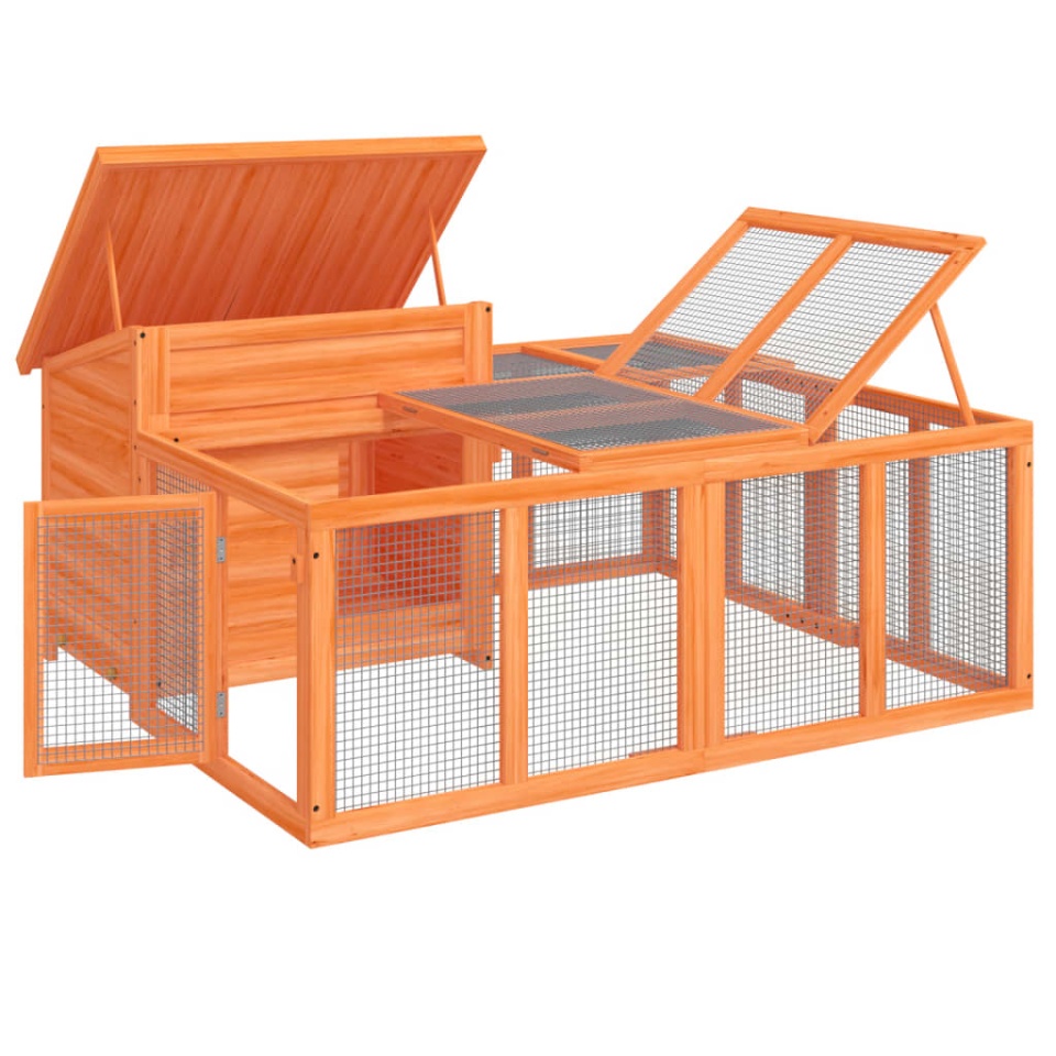 Cușcă pentru iepuri maro 144x123x67,5 cm din lemn masiv de pin - 3 | YEO