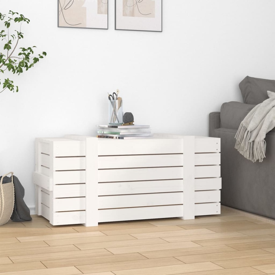 Cutie de depozitare, alb, 91x40,5x42 cm, lemn masiv de pin - 2 | YEO