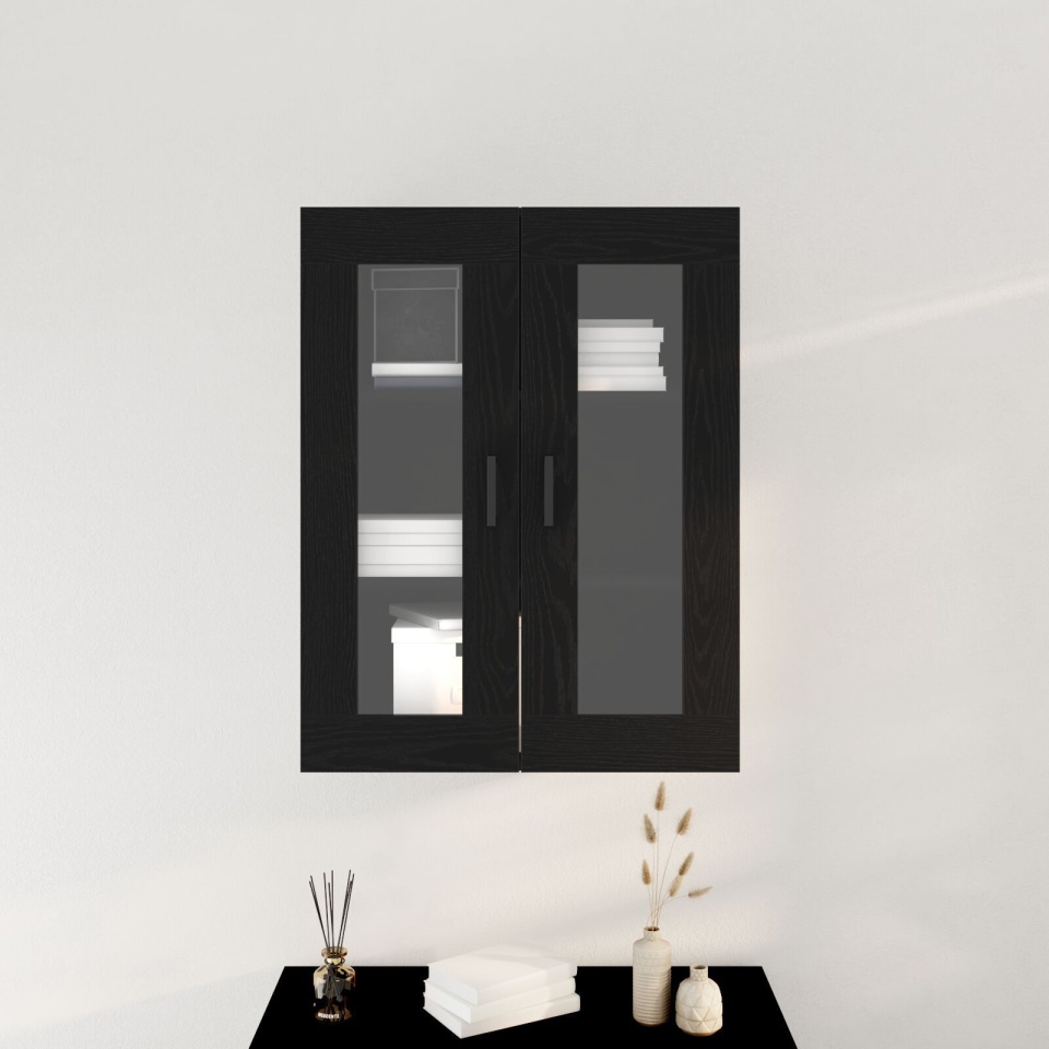 Dulap de perete cu uși din sticlă, stejar negru, 69,5x34x90 cm - 2 | YEO