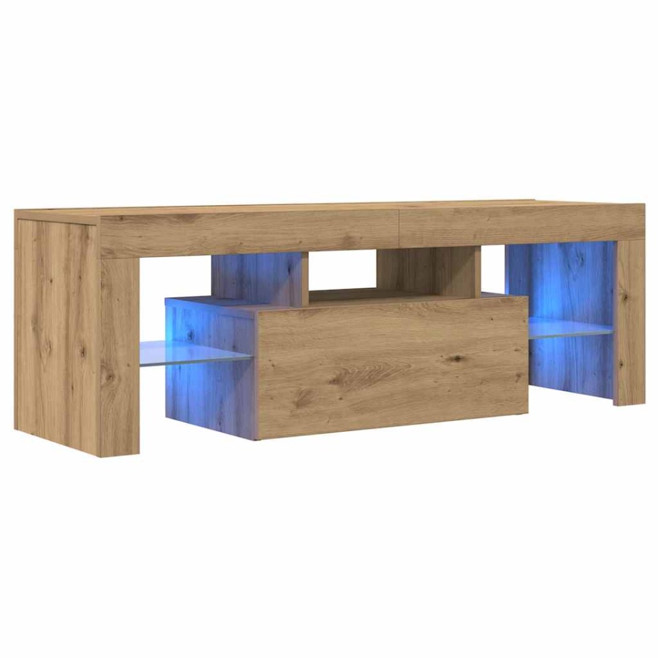 Dulap TV cu LED stejar artizanal 120x36,5x40 cm lemn prelucrat - 2 | YEO