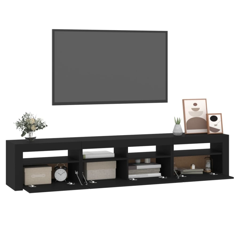 Dulap TV cu lumini LED, negru, 210x35x40 cm - 4 | YEO