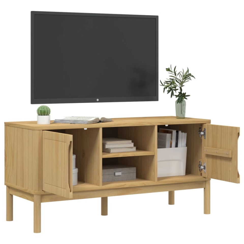 Dulap TV FLORO, maro ceruit, 114x43x55 cm, lemn masiv de pin - 3 | YEO