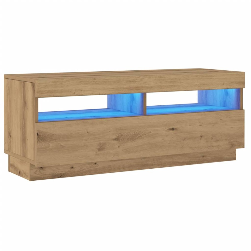 Dulap TV lumini LED stejar artizanal 100x35x40cm lemn prelucrat - 2 | YEO