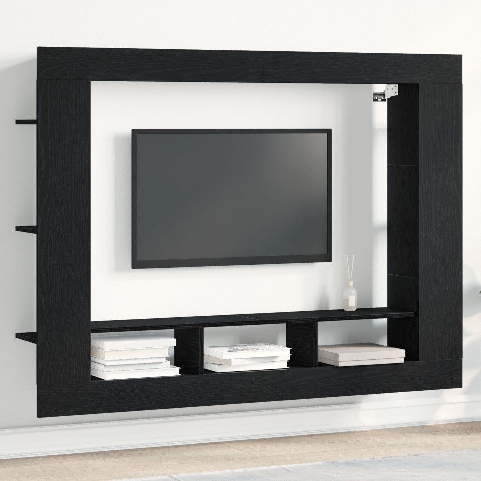 Dulap TV Montat pe Perete Negru Stejar 152x22x113 cm