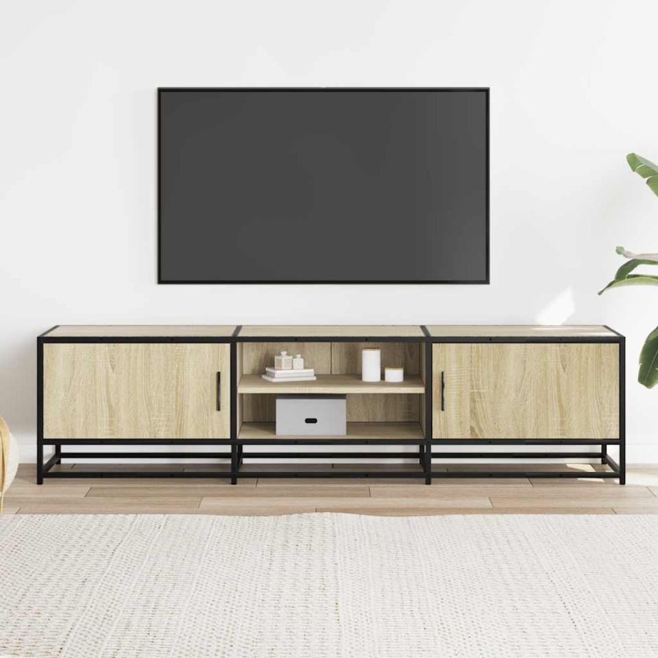 Dulap TV, stejar sonoma, 160x35x41 cm, lemn prelucrat și metal - 2 | YEO