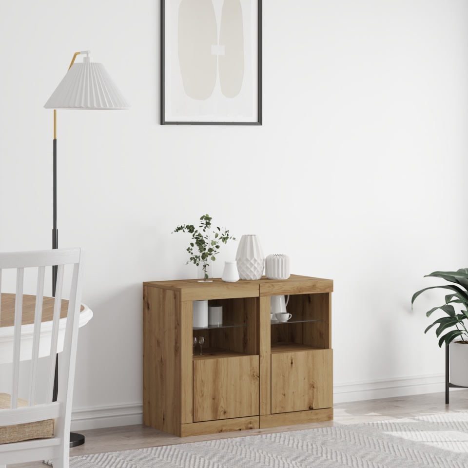 Dulapuri laterale cu lumini LED 2 buc Artisan Stejar 41x37x67 cm