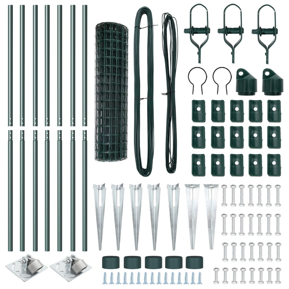 Euro Fence cu 7 stâlpi cu vârf 1.2x10 m Oțel galvanizat Verde - 3 | YEO