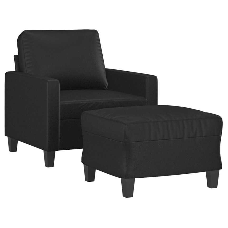 Fotoliu canapea cu taburet, negru, 60 cm, piele ecologică - 2 | YEO