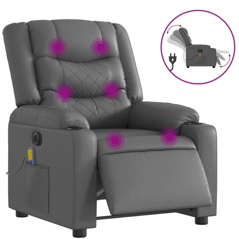 Fotoliu de masaj electric rabatabil, gri, piele ecologică - 1 | YEO