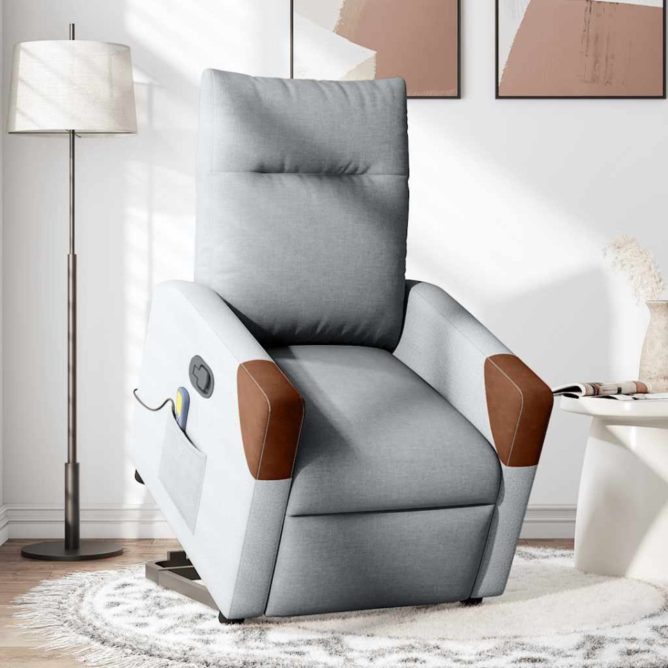 Fotoliu de masaj rabatabil cu ridicare, gri deschis, textil - 1 | YEO