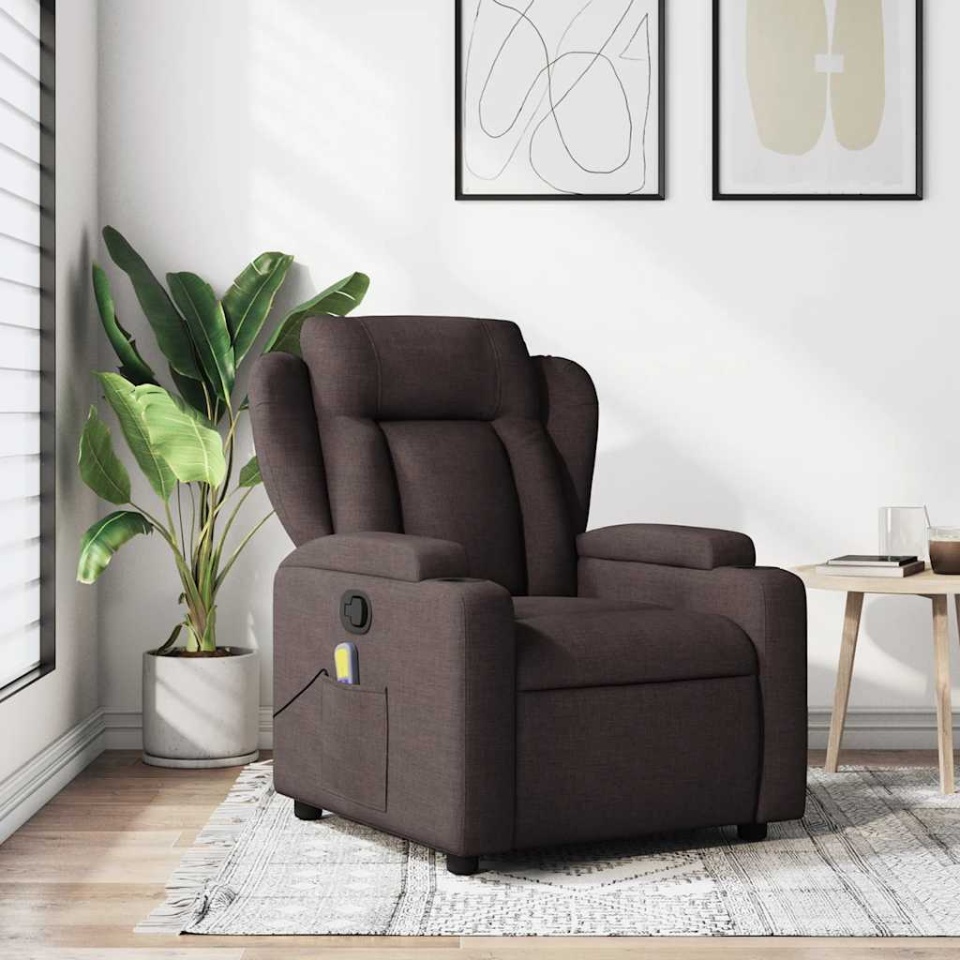 Fotoliu de masaj rabatabil, maro închis, material textil