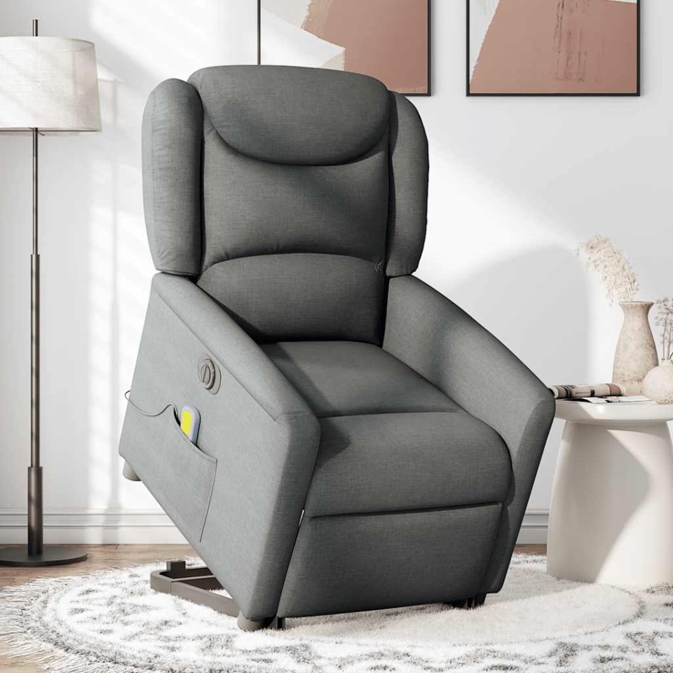Fotoliu electric masaj rabatabil cu ridicare, gri închis textil - 1 | YEO