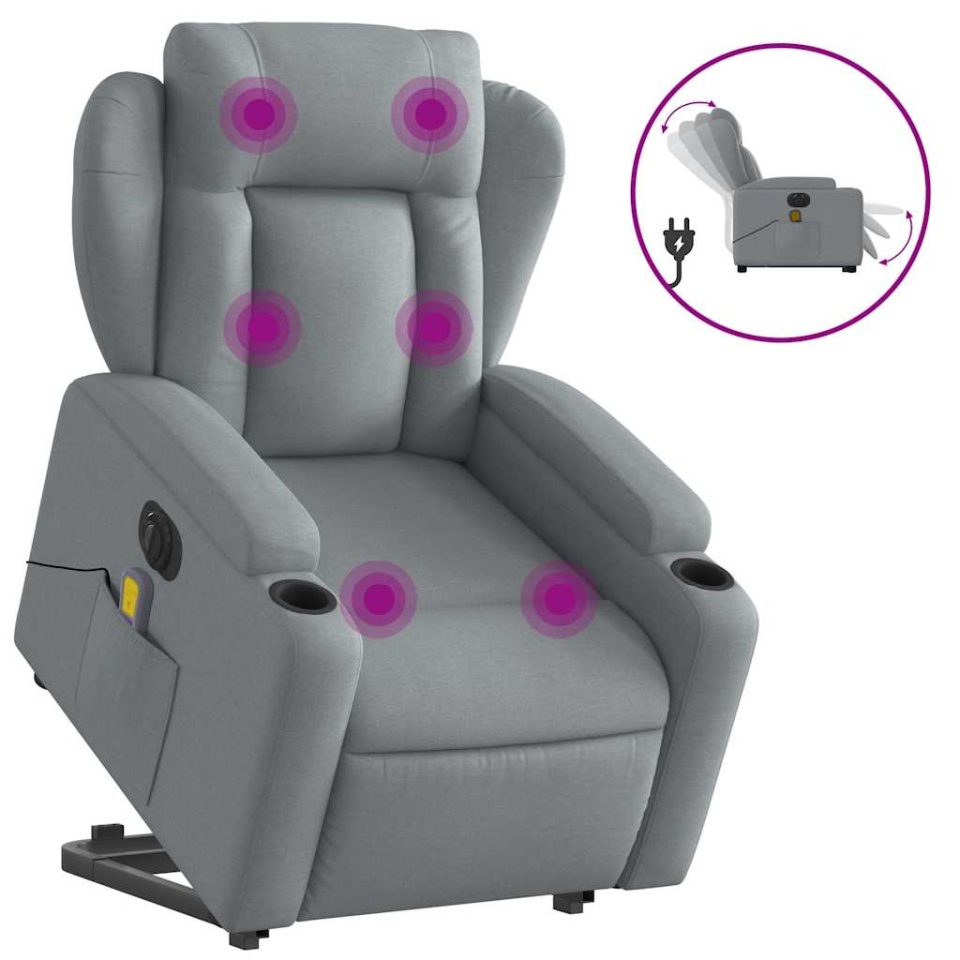 Fotoliu electric masaj rabatabil cu ridicare, gri închis textil - 1 | YEO