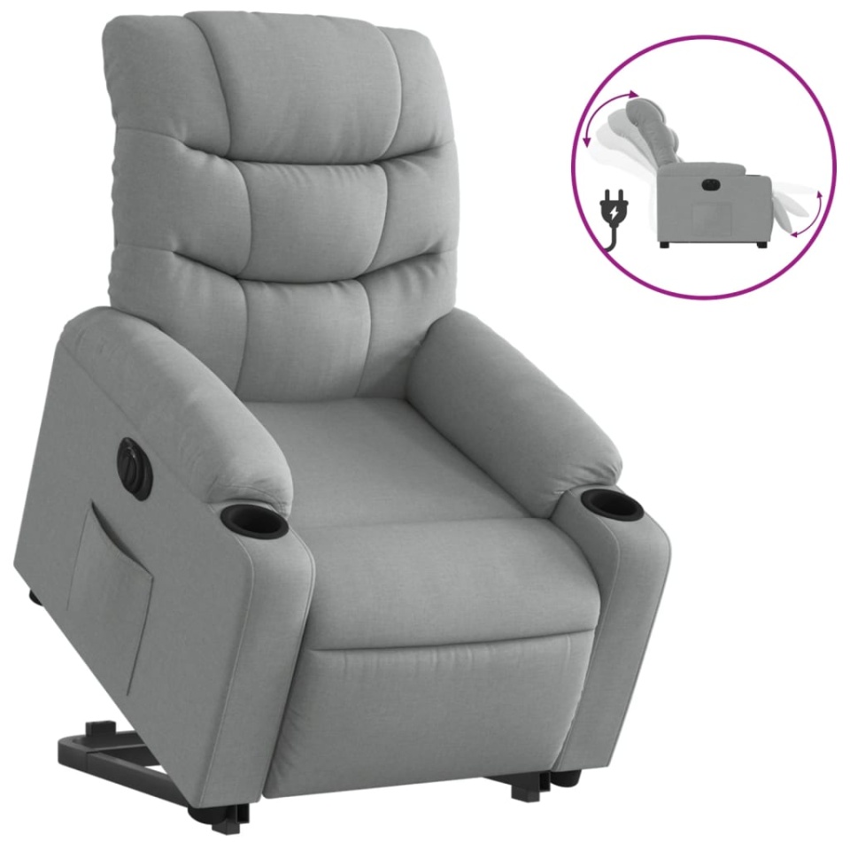 Fotoliu electric rabatabil cu ridicare, gri deschis, textil - 1 | YEO