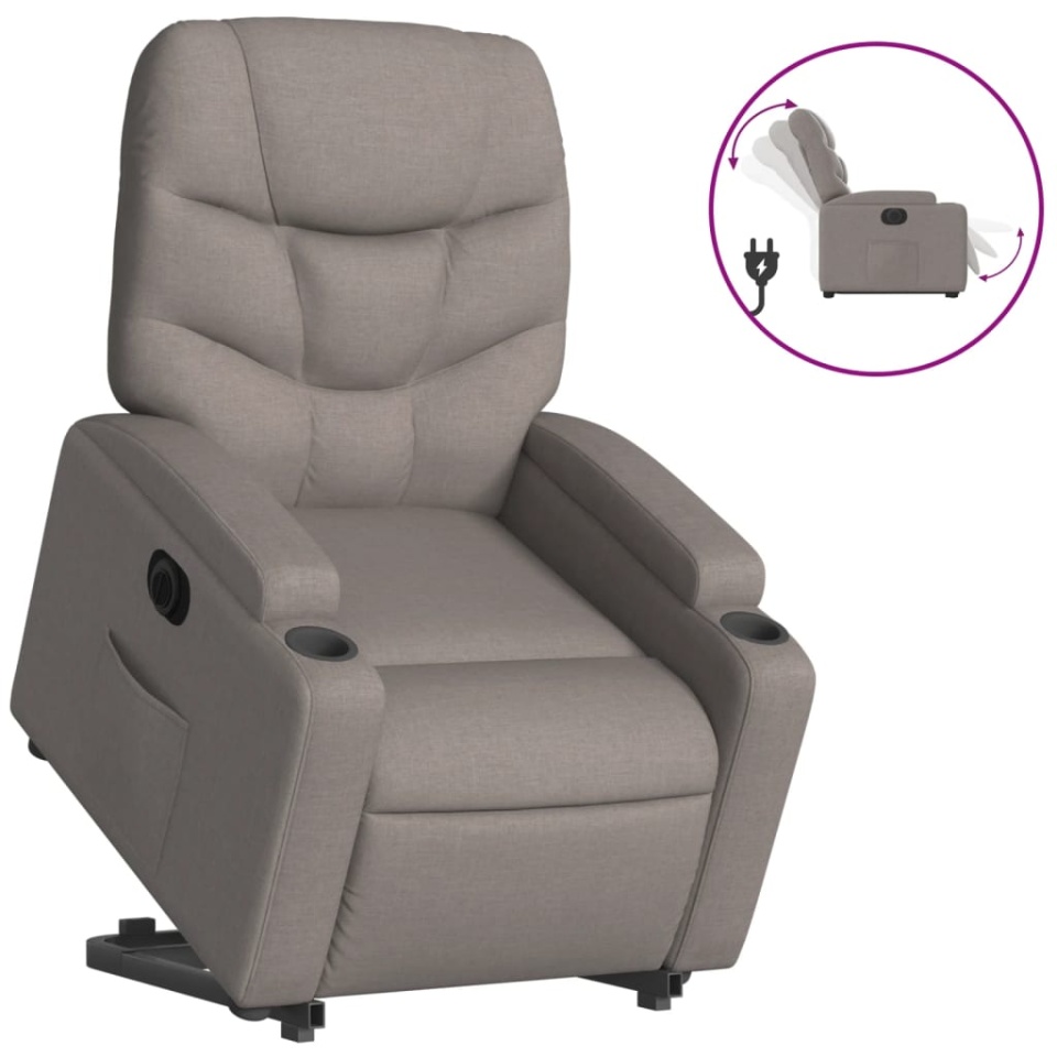 Fotoliu electric rabatabil cu ridicare, gri taupe, textil - 1 | YEO