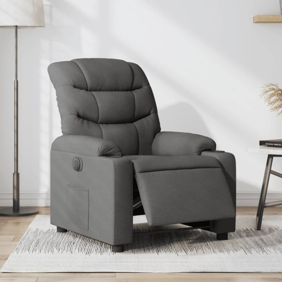 Fotoliu rabatabil electric, gri închis, material textil