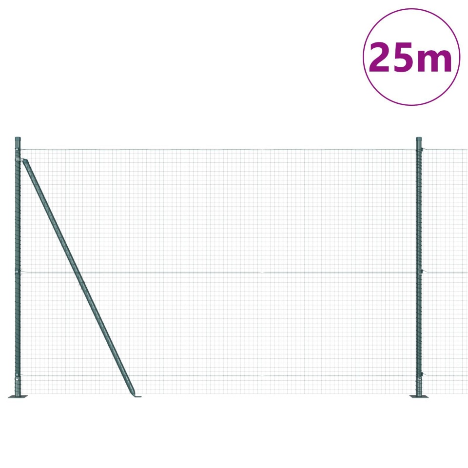 Gard cu Plasă Sudată cu 13 Stâlpi Flansa Verde 1.6x25 m Oțel - 2 | YEO