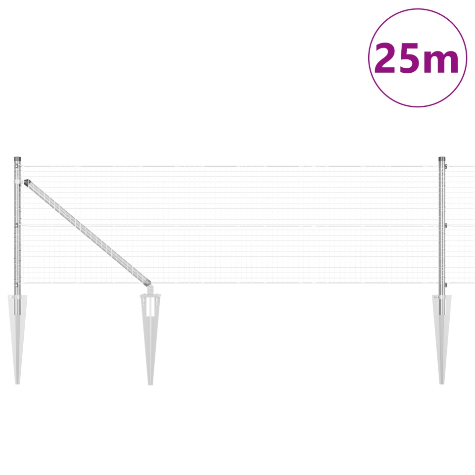 Gard din Fibră Sudată cu 13 Stâlpi cu Vârf 0.6x25 m Oțel Galvanizat - 2 | YEO