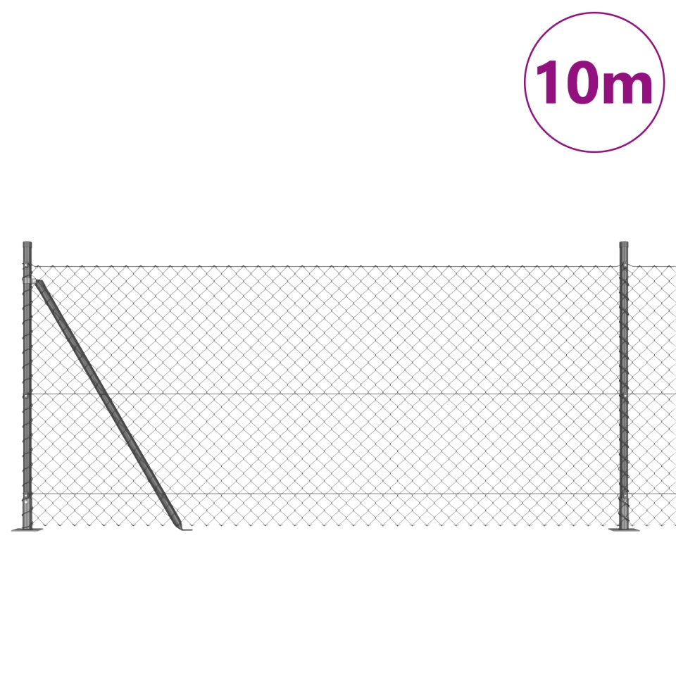 Gard din plasă de lanț cu 7 stâlpi flansați 1x10 m Oțel galvanizat - 2 | YEO