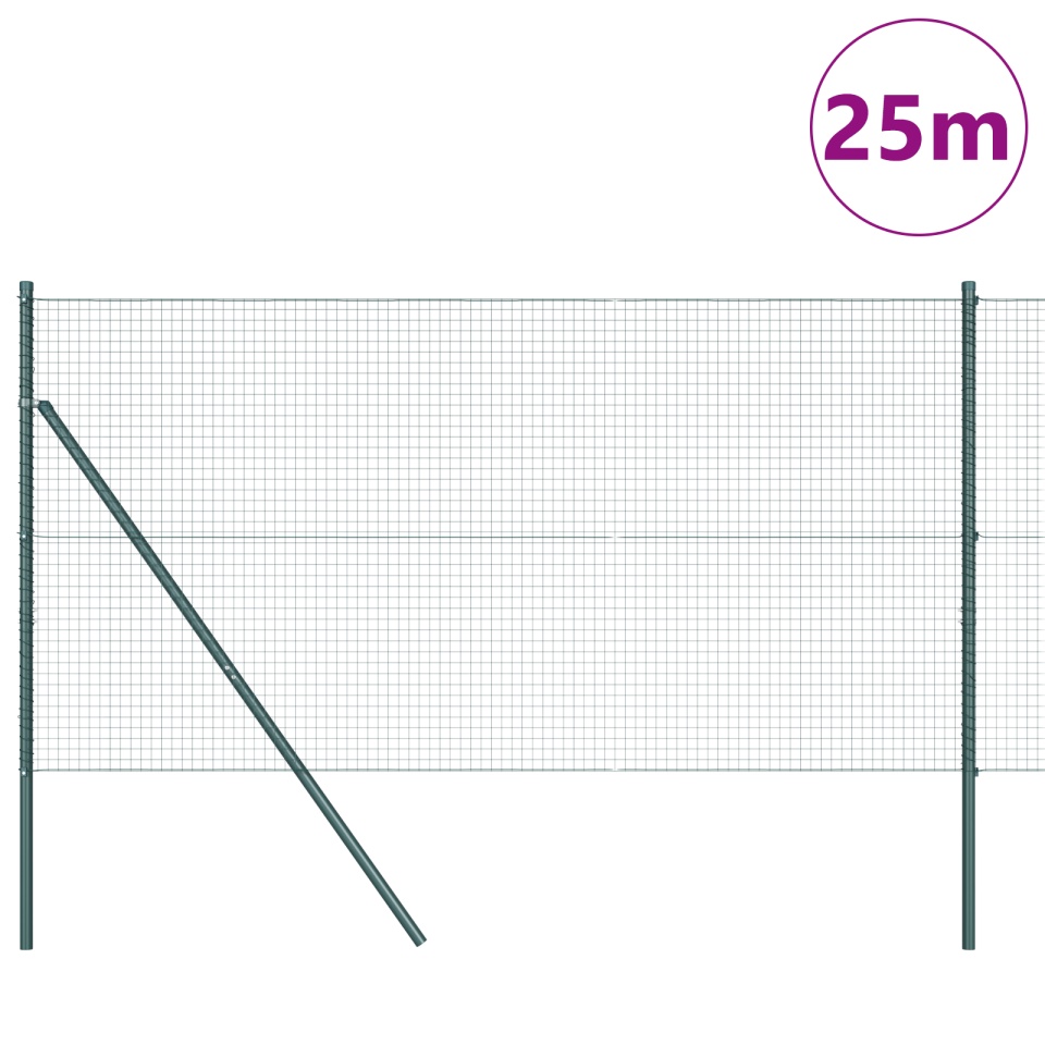 Gard din plasă sudată cu 13 stâlpi Verde 1x25 m Oțel - 2 | YEO