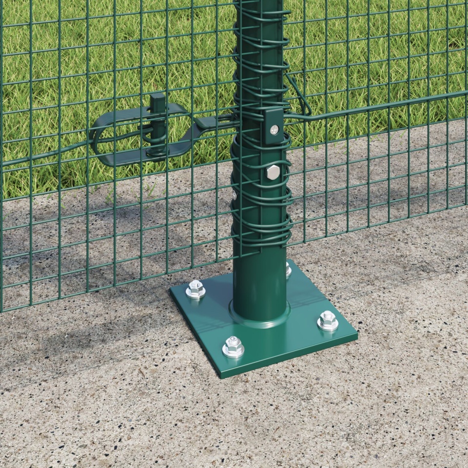 Gard din sârmă sudată cu 13 stâlpi flanșați verde 1.2x50 m din oțel - 3 | YEO