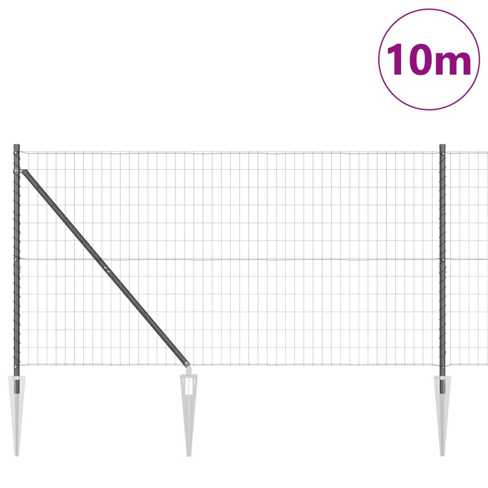 Gard Euro cu 7 stâlpi de ciocan 1.2x10 m din oțel zincat gri - 2 | YEO