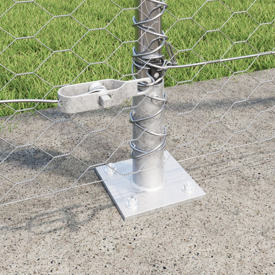 Gard Hexagonal 1.4x25 m Oțel Zincat, Stâlpi de Gard cu Plăci de Bază 13 buc Ø32mm 78.5cm Oțel Zincat - 3 | YEO