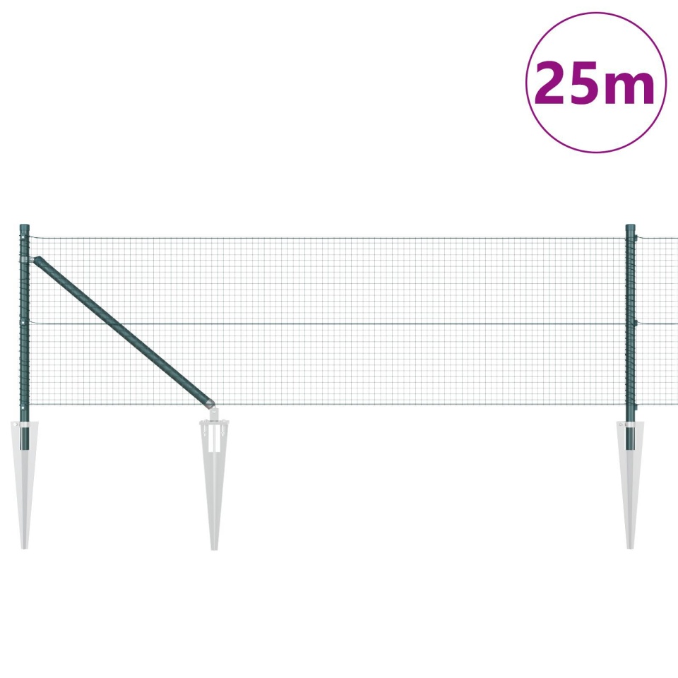 Gard Sudat cu 13 Posturi de Spike Verde 0,6x25 m Oțel - 2 | YEO