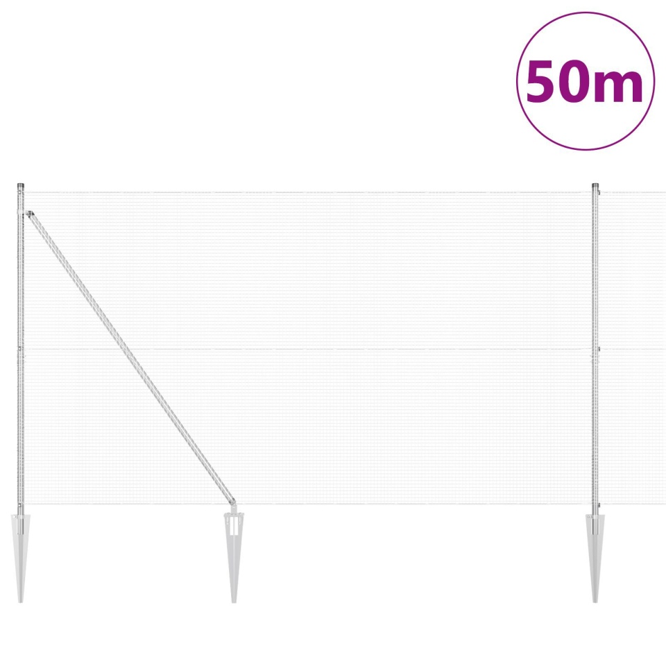 Împrejmuire din Plasă Sudată cu 13 Stâlpi cu Vârf 1.5x50 m Oțel Galvanizat - 2 | YEO