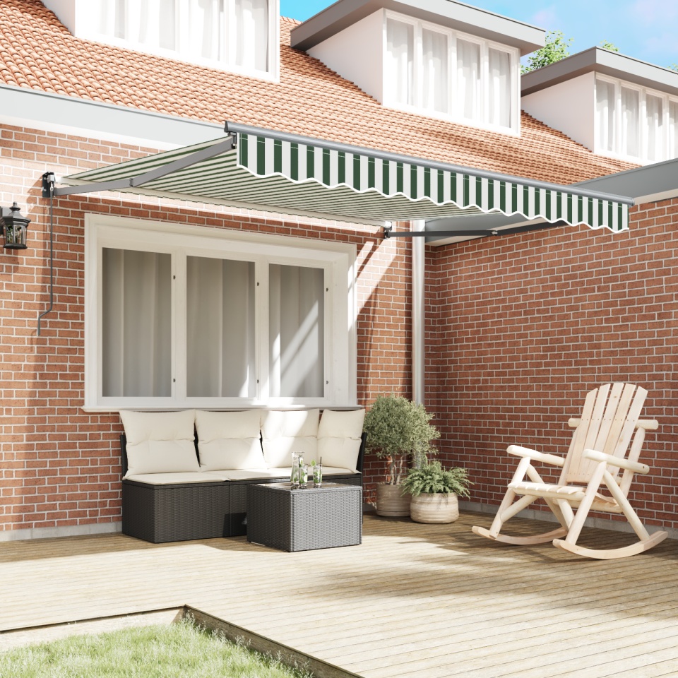 Marchiza manuală retractabilă Verde și Alb 350x250 cm, Material de înlocuire pentru marchiză pentru cadru de 3.5x2.5 m Verde și Alb - 2 | YEO