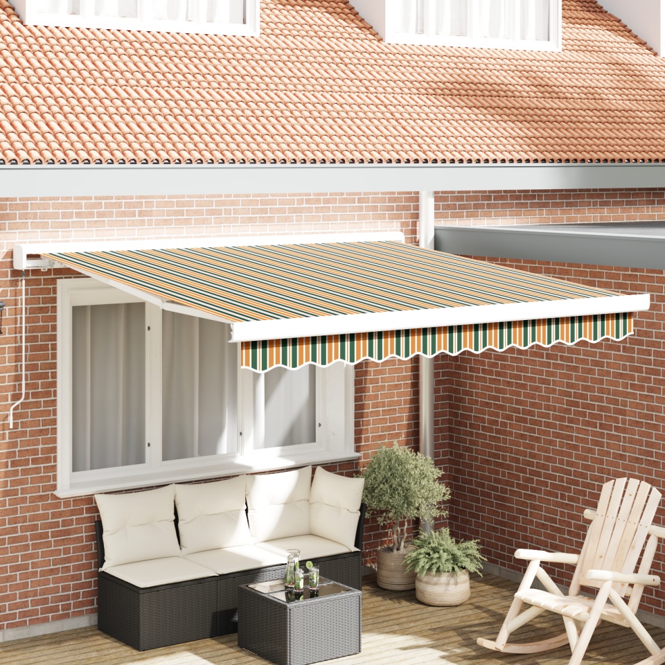 Marchiză Manuală Retractabilă Verde și Galben 350x250 cm, Material de înlocuire pentru marchiză pentru cadru de 3.5x2.5 m Verde și Galben