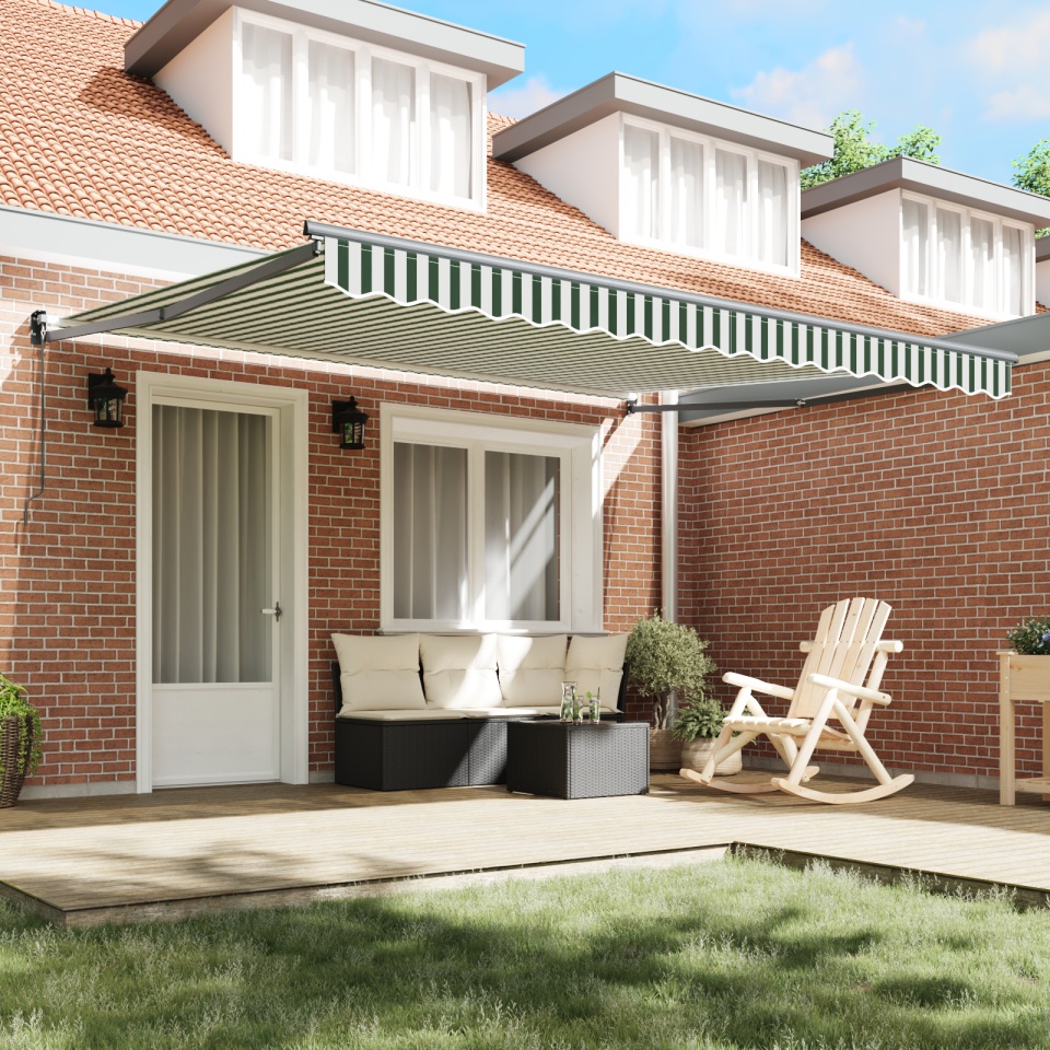 Marchiză retracabilă manuală Verde și Alb 400x300 cm, Material de înlocuire pentru marchiză pentru cadru de 4x3 m Verde și Alb - 2 | YEO