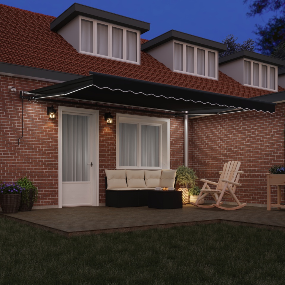Marchiză Retractabilă Automată cu LED Negru 450x300 cm, Material de Încărcare pentru Marchiză pentru Cadru de 4.5x3 m Negru - 2 | YEO