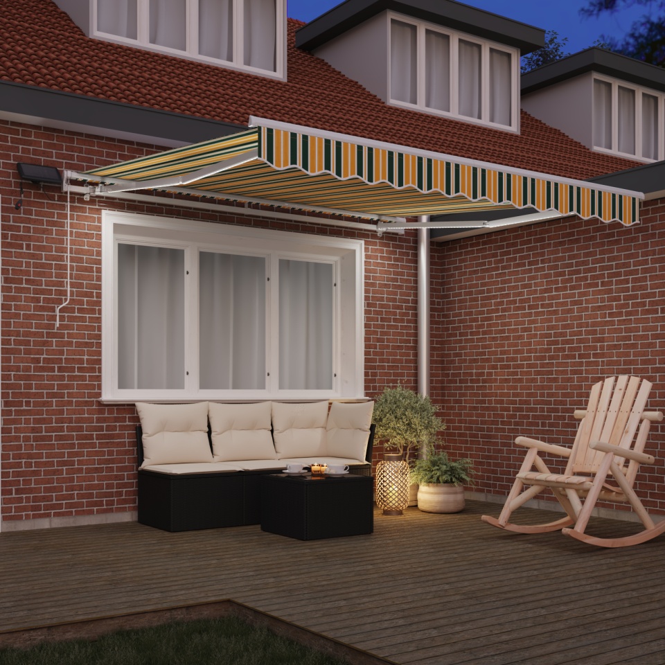 Marchiză retractabilă manuală cu LED Verde și Galben 300x250 cm, Marchiză pentru cadru de 3x2.5 m Verde și Galben - 2 | YEO