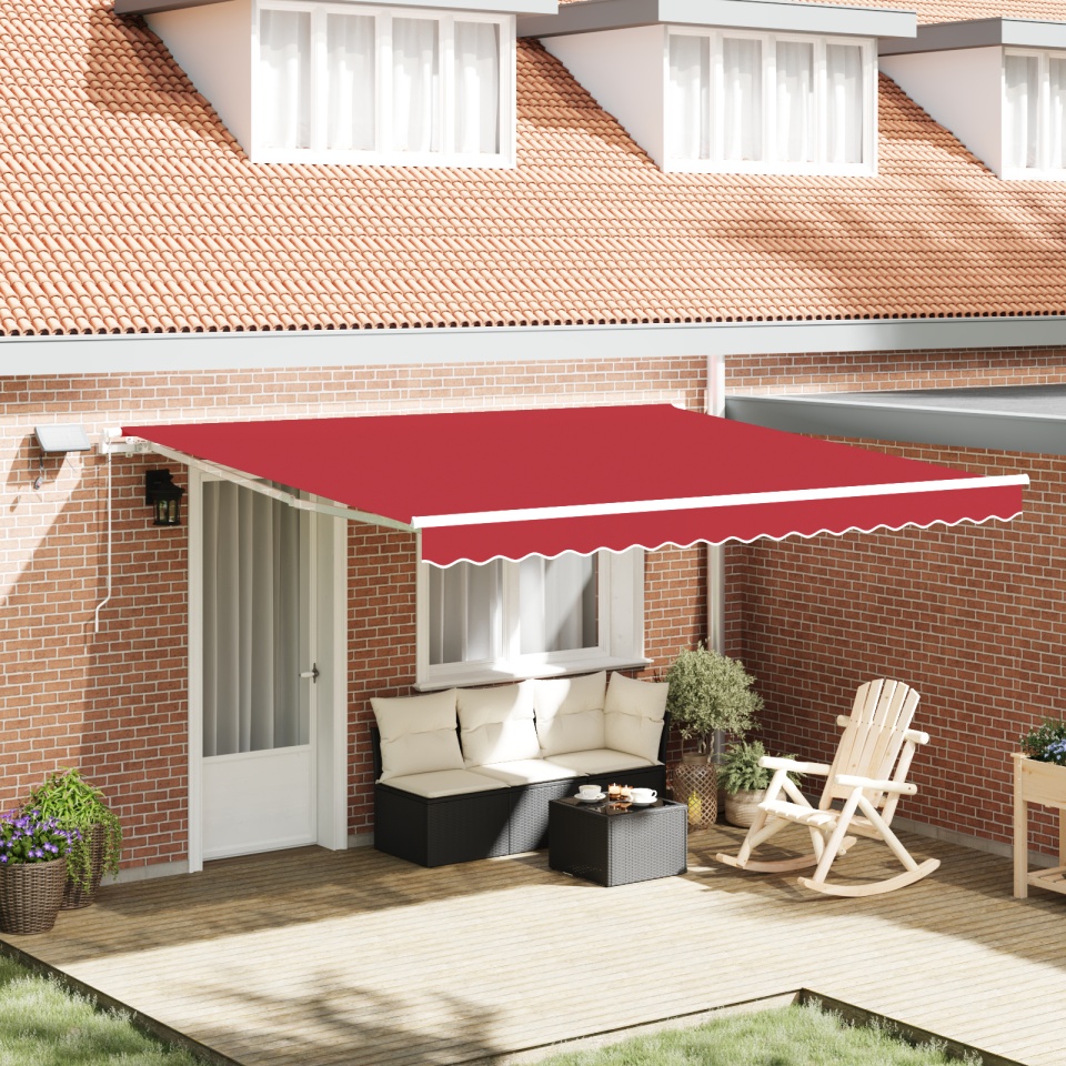 Marciză manuală retractabilă cu LED Roșie 400x300 cm, Țesătură de schimb pentru marciză 4x3 m Roșie