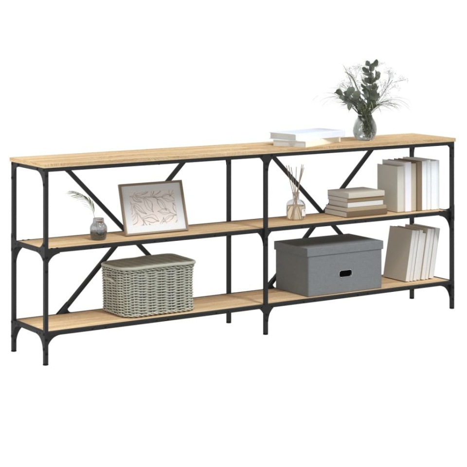 Masă consolă stejar sonoma 200x30x75 cm lemn prelucrat și fier - 2 | YEO