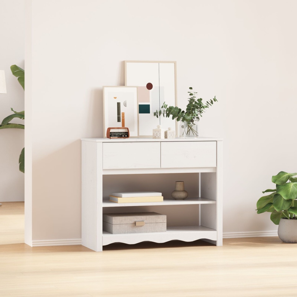 Masă de Consolă DRAMMEN Alb 89,5x37x73 cm Lemn Solid Pin
