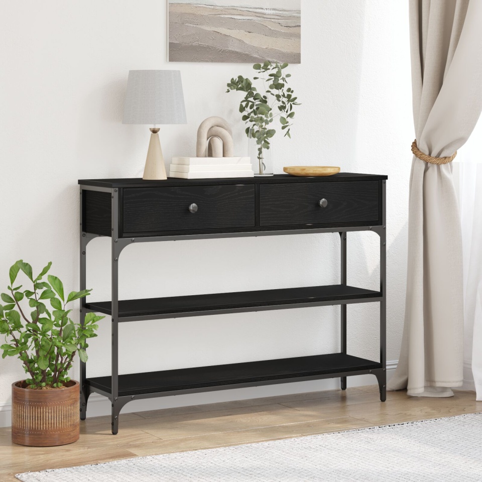 masa de consolă Negru Stejar 100x25x75 cm Lemn laminate și Oțel