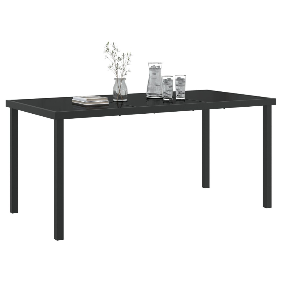 Masă de Grădină Neagră 160x80x73 cm Sticlă Securizată - 2 | YEO