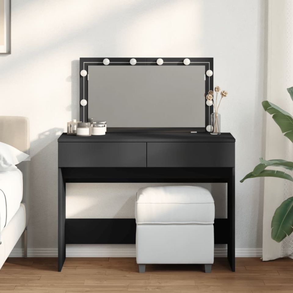 Masă de toaletă cu LED, negru, 100x40x120 cm