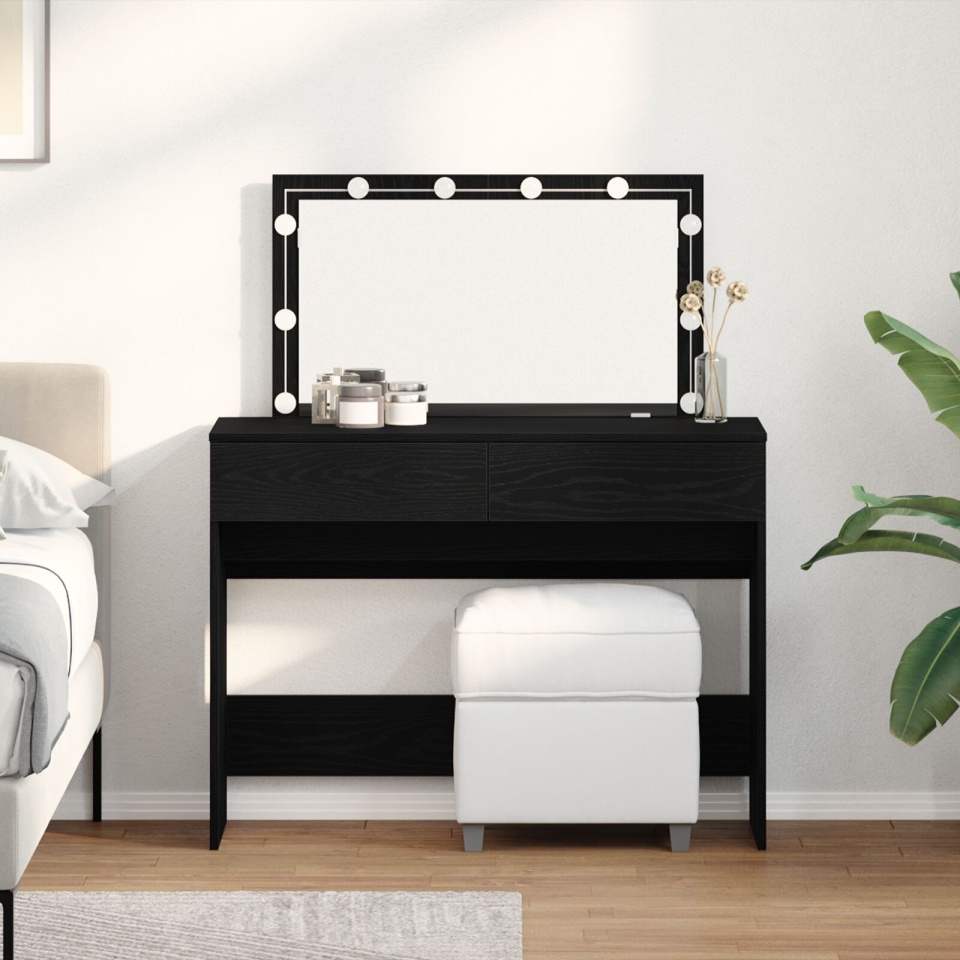 Masă de Toaletă cu LED Stejar Negru 100x40x120 cm