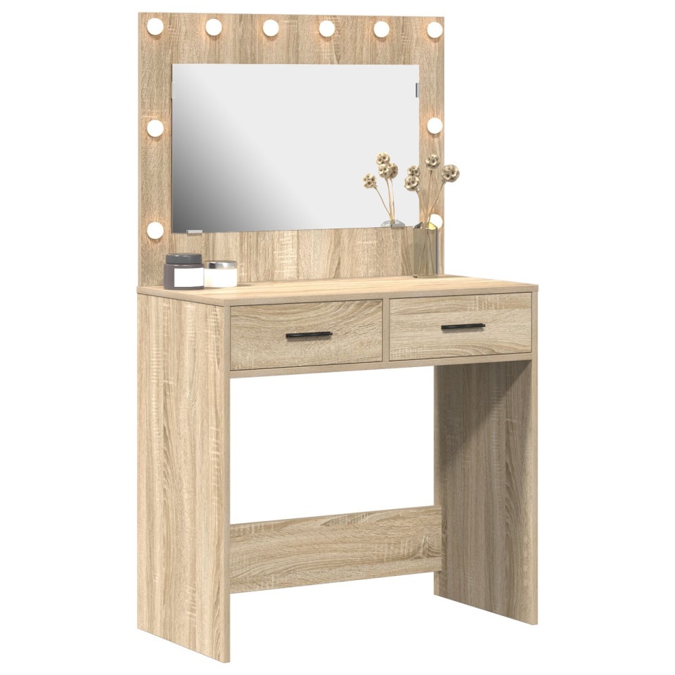 Masa de toaletă cu lumini LED, stejar sonoma, 78,5x41x135 cm - 2 | YEO