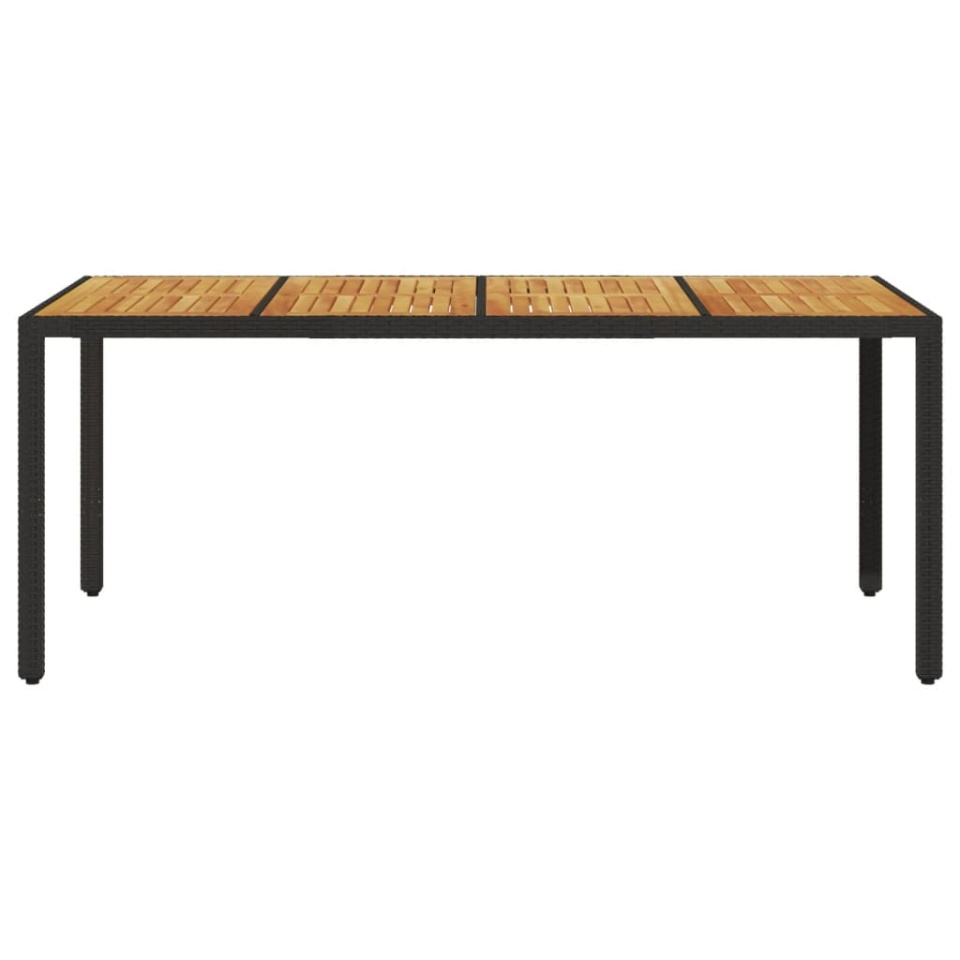 Masă grădină, blat din lemn acacia negru 190x90x75 cm poliratan - 3 | YEO
