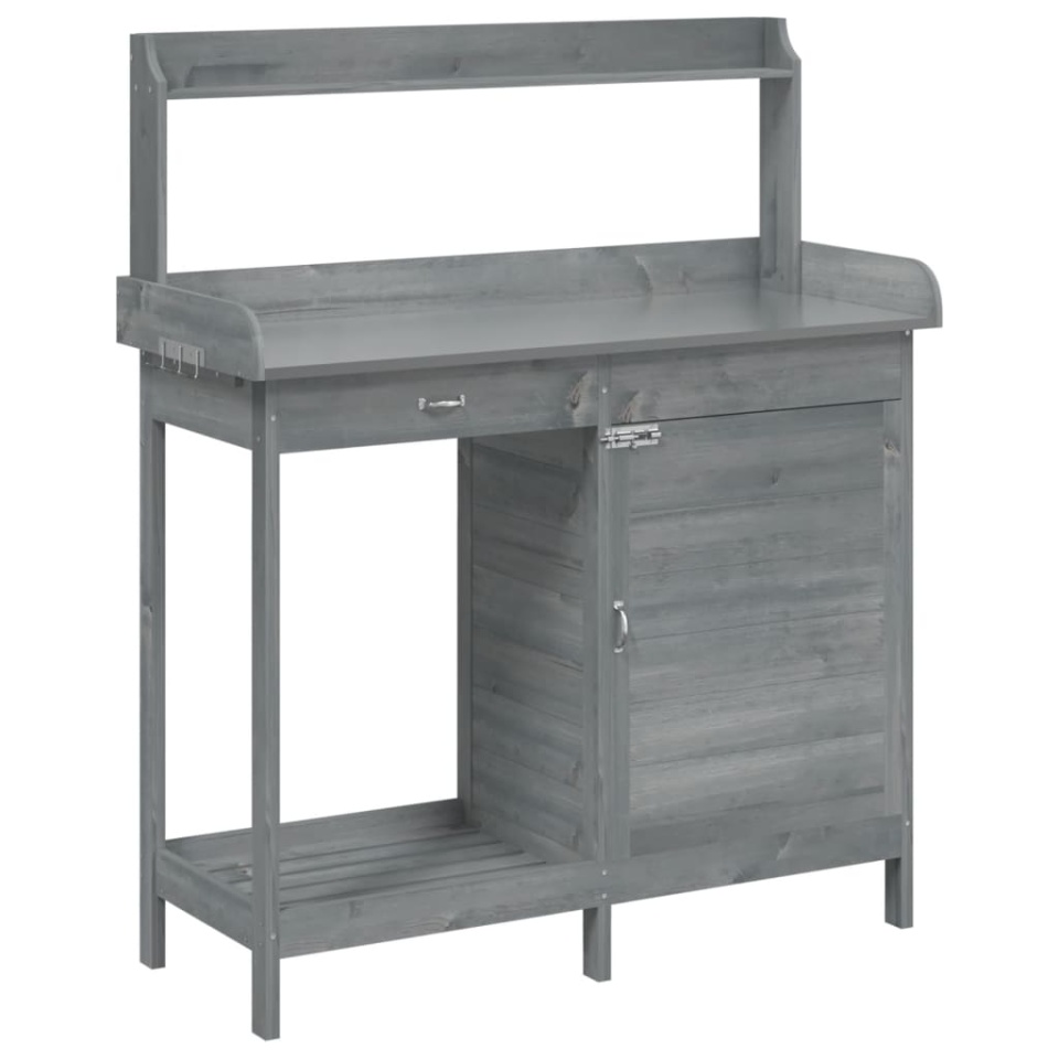 Masă plantare cu dulap, gri, 110,5x45x124,5 cm lemn masiv brad - 1 | YEO