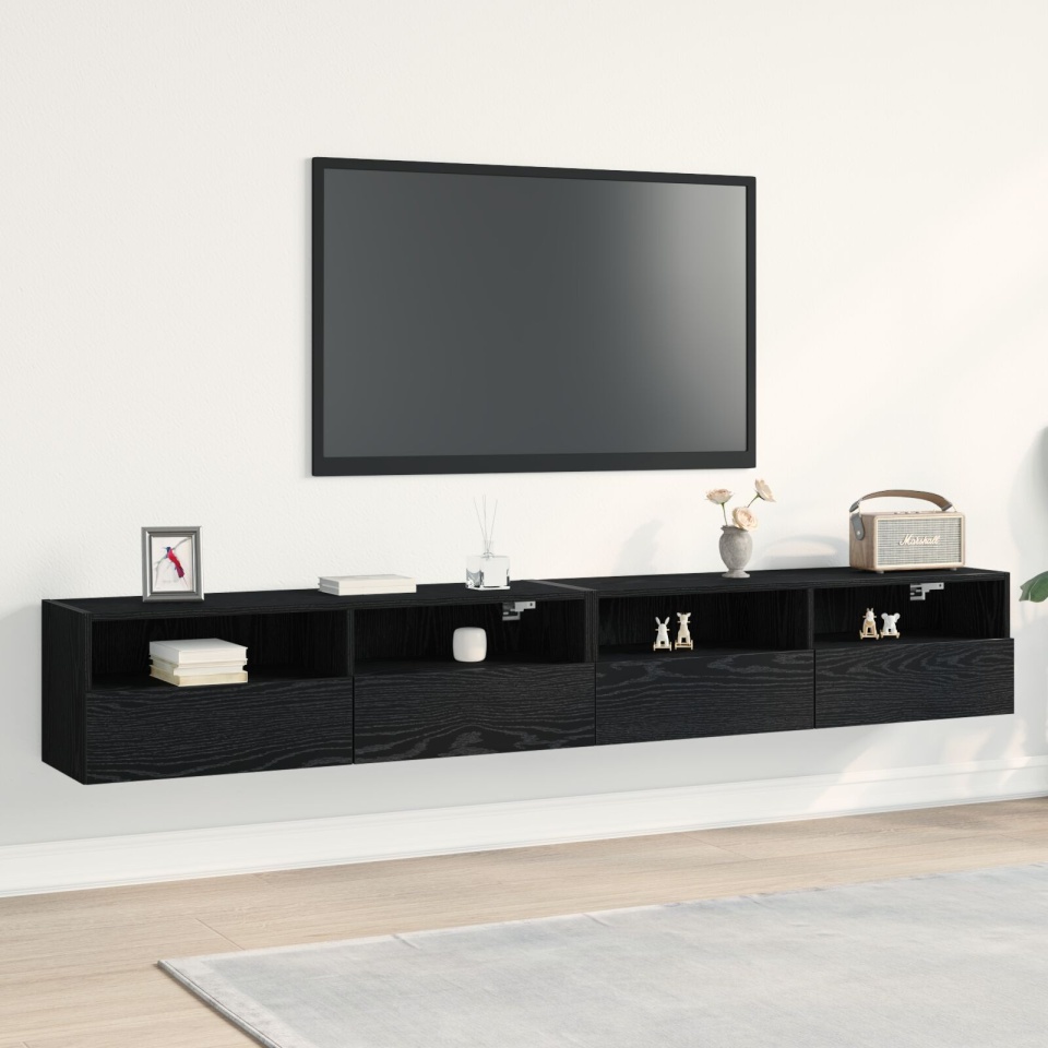 Mobilier TV Suport 2 buc Negru Stejar 100x30x30 cm Lemn prelucrat