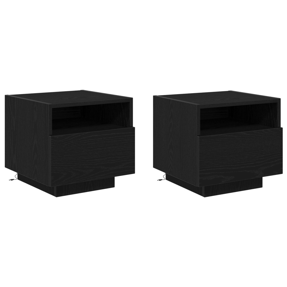 Noptieră cu lumini LED 2 buc Negru Stejar 40x39x37 cm - 1 | YEO