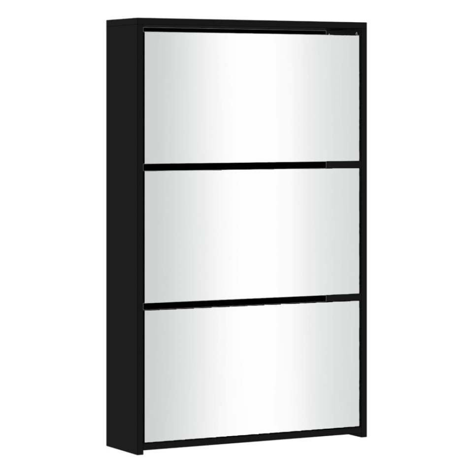 Pantofar cu oglindă, 3 niveluri, Negru, 63x17x102,5 cm - 2 | YEO