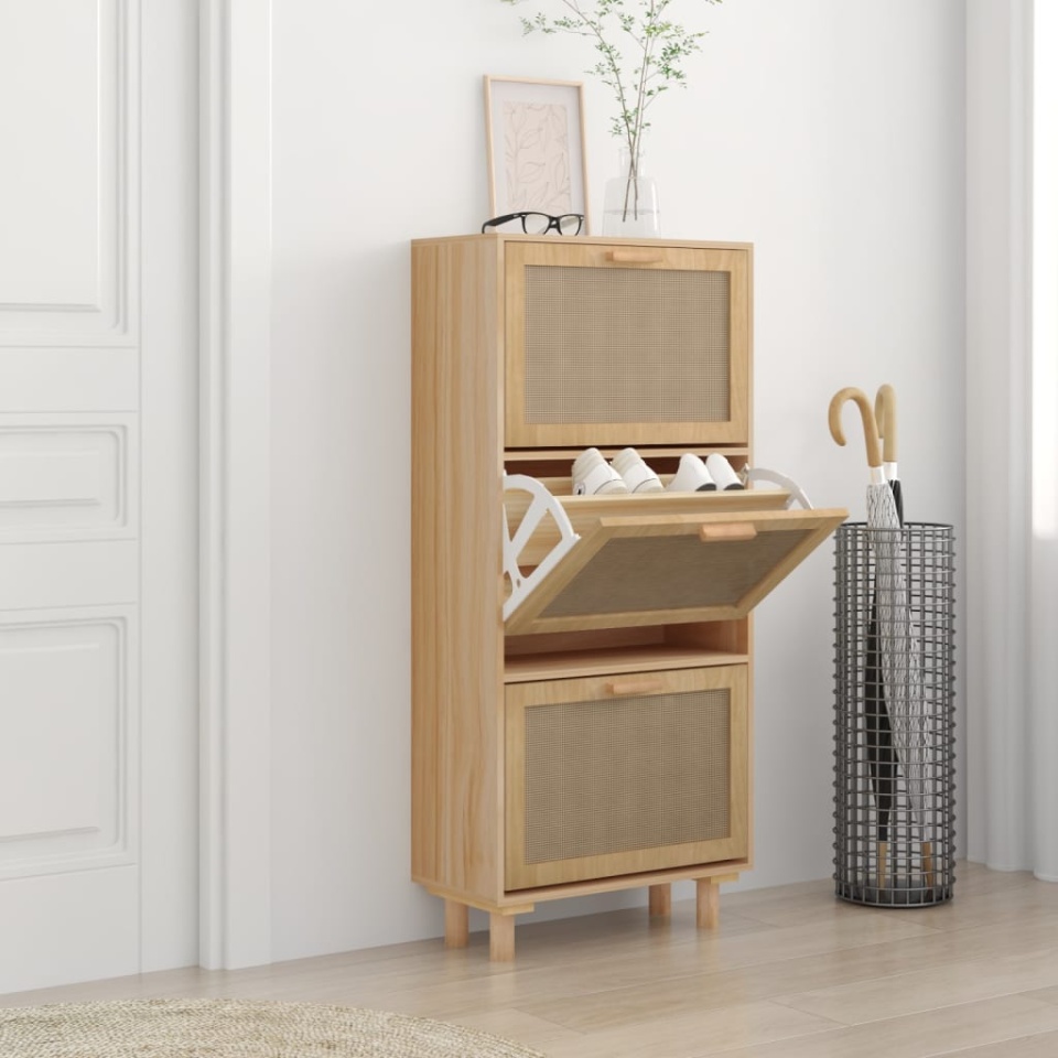 Pantofar, maro, 52x25x115 cm, lemn prelucrat și ratan natural