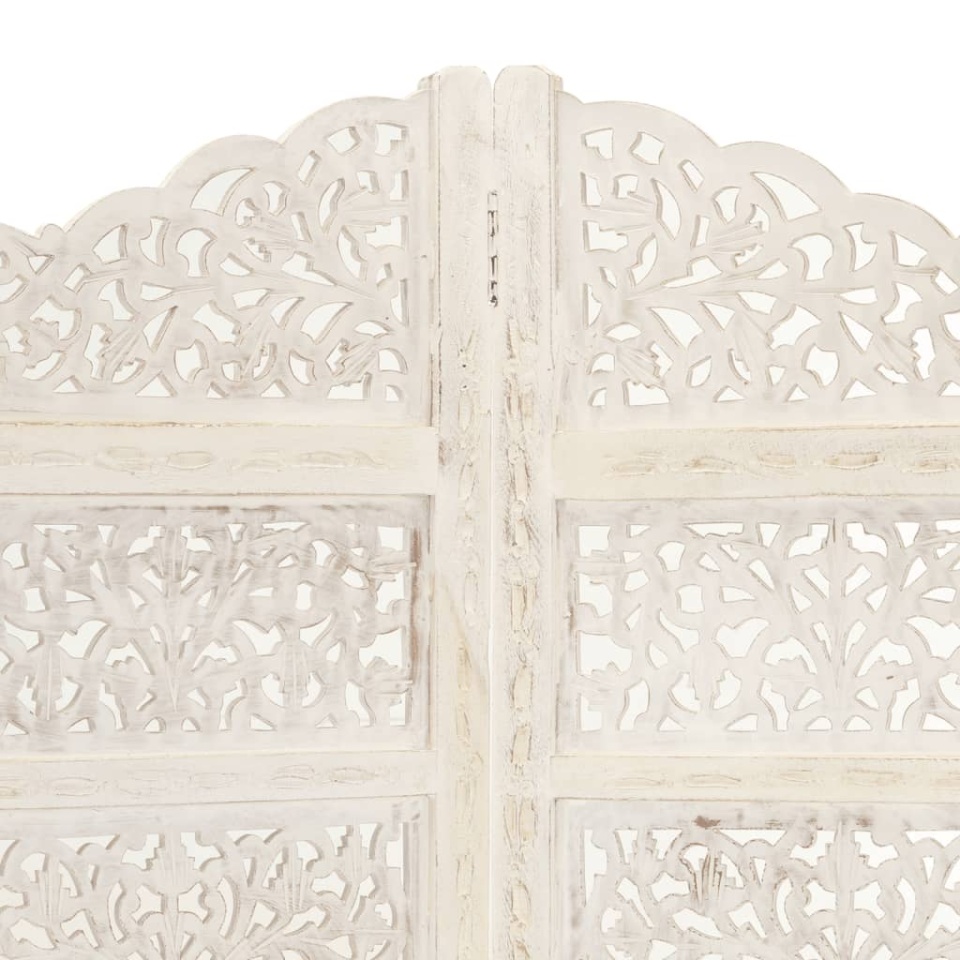 Paravan cameră sculptat manual, 4 panouri, alb 160x165 cm mango - 2 | YEO