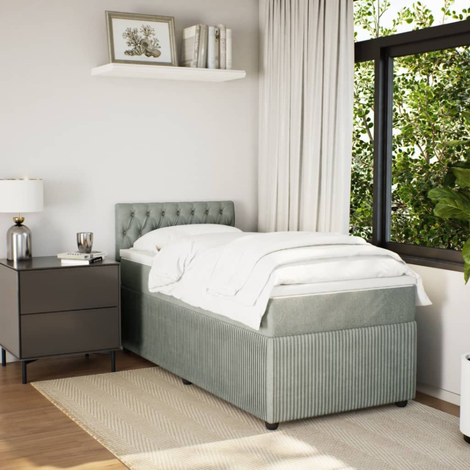 Pat box spring cu saltea, gri deschis, 100x200 cm, catifea - 3 | YEO
